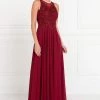 Prom Long Embroidered Burgundy Chiffon Dress By Elizabeth K GL1570