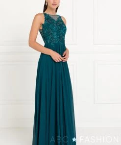 Prom Long Embroidered Burgundy Chiffon Dress By Elizabeth K GL1570