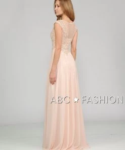 Long Embroidered Cap Sleeve Dress With Slit By Poly USA 8254 Prom