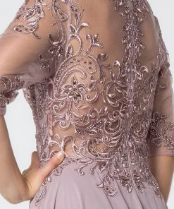 Long Embroidered Dress With Mid-Sleeves By Elizabeth K GL2812