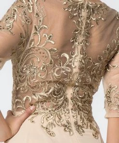 Long Embroidered Dress With Mid-Sleeves By Elizabeth K GL2812