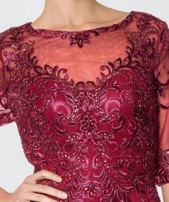 Long Embroidered Dress With Mid-Sleeves By Elizabeth K GL2812
