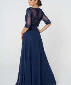 Long Embroidered Dress With Mid-Sleeves By Elizabeth K GL2812