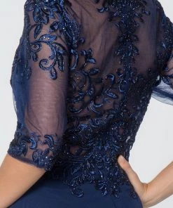 Long Embroidered Dress With Mid-Sleeves By Elizabeth K GL2812