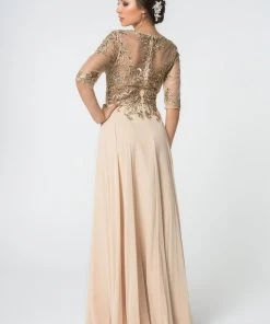 Long Embroidered Dress With Mid-Sleeves By Elizabeth K GL2812