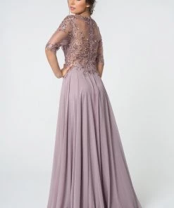 Long Embroidered Dress With Mid-Sleeves By Elizabeth K GL2812