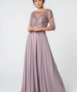 Long Embroidered Dress With Mid-Sleeves By Elizabeth K GL2812