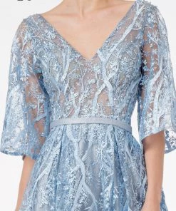 Long Embroidered Dress With Mid Sleeves By Elizabeth K GL2973