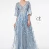 Long Embroidered Dress With Mid Sleeves By Elizabeth K GL2973 1 Long Embroidered Dress With Mid Sleeves By Elizabeth K GL2973