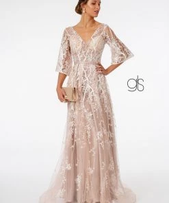 Long Embroidered Dress With Mid Sleeves By Elizabeth K GL2973