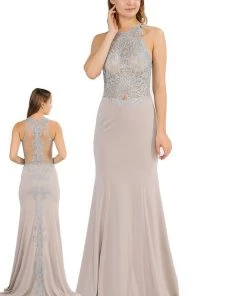 Long Embroidered Dress With Sheer Back By Poly USA 8314 Prom