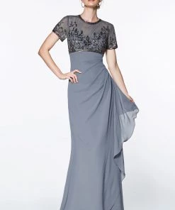 Embroidered Short Sleeve Gown By Cinderella Divine J0295
