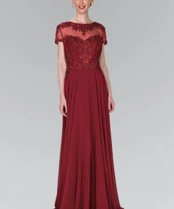 Long Embroidered Dress With Short Sleeves By Elizabeth K GL2406