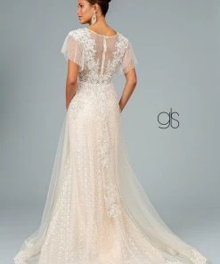 Long Embroidered Dress With Short Sleeves By Elizabeth K GL2881