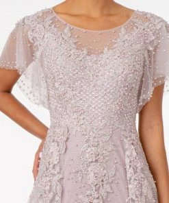 Long Embroidered Dress With Short Sleeves By Elizabeth K GL2881