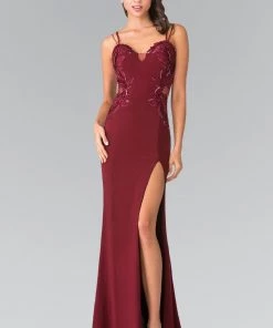 Long Embroidered Dress With Side Slit By Elizabeth K GL2223