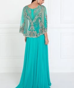 Long Embroidered Green Cape Dress By Elizabeth K GL1527