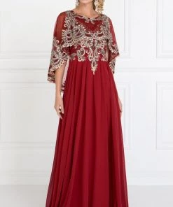 Long Embroidered Green Cape Dress By Elizabeth K GL1527