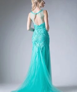 Lace Applique Mermaid Tulle Gown By Cinderella Divine 8936