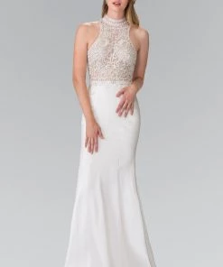 Long Embroidered Illusion Dress With Ruffled Back By Elizabeth K GL2227 Prom