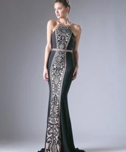 Embroidered Long Open Back Dress By Cinderella Divine 83821