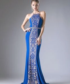 Embroidered Long Open Back Dress By Cinderella Divine 83821