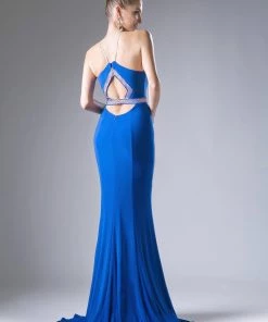 Embroidered Long Open Back Dress By Cinderella Divine 83821