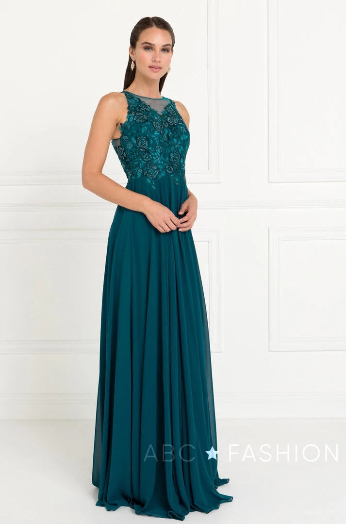 Long Embroidered Teal Chiffon Dress By Elizabeth K GL1570 Prom 3 Long Embroidered Teal Chiffon Dress By Elizabeth K GL1570 Prom