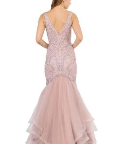Prom Long Embroidered V-Neck Mermaid Dress By Poly USA 8320