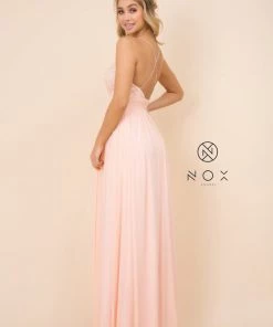 Long Empire Waist Dress With Appliqued Top By Nox Anabel A070 Prom