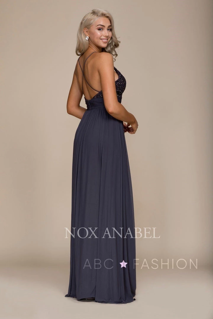 Long Empire Waist Dress With Appliqued Top By Nox Anabel A070 Prom 8 Long Empire Waist Dress With Appliqued Top By Nox Anabel A070 Prom