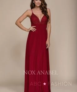 Long Empire Waist Dress With Appliqued Top By Nox Anabel A070 Prom 11 Long Empire Waist Dress With Appliqued Top By Nox Anabel A070 Prom