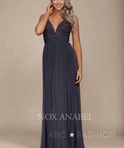 Long Empire Waist Dress With Appliqued Top By Nox Anabel A070 Prom 13 Long Empire Waist Dress With Appliqued Top By Nox Anabel A070 Prom