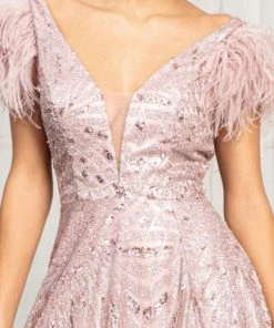 Long Feather Glitter Dress By Elizabeth K GL3046 12 Long Feather Glitter Dress By Elizabeth K GL3046