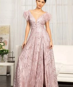 Long Feather Glitter Dress By Elizabeth K GL3046