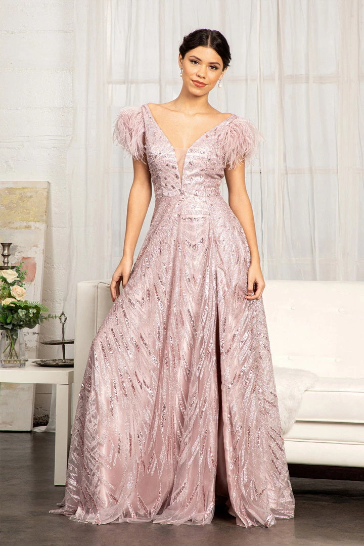 Long Feather Glitter Dress By Elizabeth K GL3046 3 Long Feather Glitter Dress By Elizabeth K GL3046