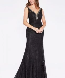 Long Fitted Black Lace Dress By Cinderella Divine P206 Prom