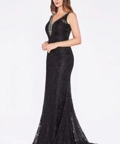 Long Fitted Black Lace Dress By Cinderella Divine P206 Prom