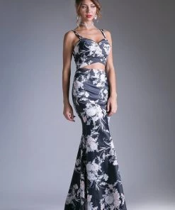 Long Fitted Floral Print Dress By Cinderella Divine CF156 Prom
