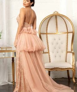 Long Fitted Glitter Print Dress By Elizabeth K GL3004 Prom