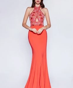 Long Fitted Halter Dress By Cinderella Divine CR770 10 Long Fitted Halter Dress By Cinderella Divine CR770