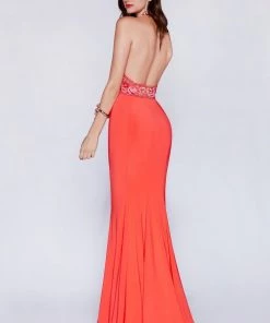Long Fitted Halter Dress By Cinderella Divine CR770 9 Long Fitted Halter Dress By Cinderella Divine CR770