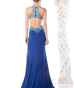 Prom Long Fitted Halter Dress With Slit By Cinderella Divine CK10