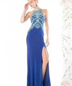 Prom Long Fitted Halter Dress With Slit By Cinderella Divine CK10
