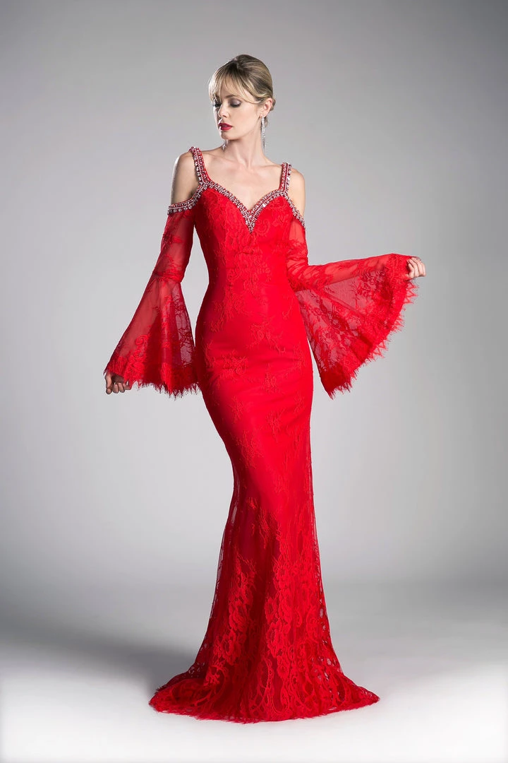 Prom Long Fitted Lace Dress With Bell Sleeves By Cinderella Divine 13112 3 Prom Long Fitted Lace Dress With Bell Sleeves By Cinderella Divine 13112