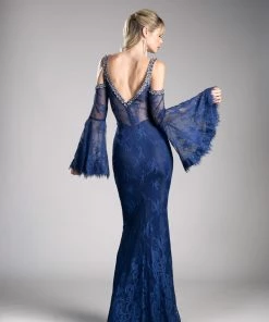 Prom Long Fitted Lace Dress With Bell Sleeves By Cinderella Divine 13112 12 Prom Long Fitted Lace Dress With Bell Sleeves By Cinderella Divine 13112