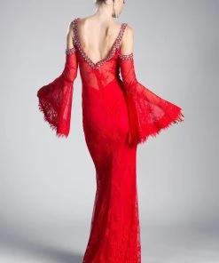 Prom Long Fitted Lace Dress With Bell Sleeves By Cinderella Divine 13112 11 Prom Long Fitted Lace Dress With Bell Sleeves By Cinderella Divine 13112