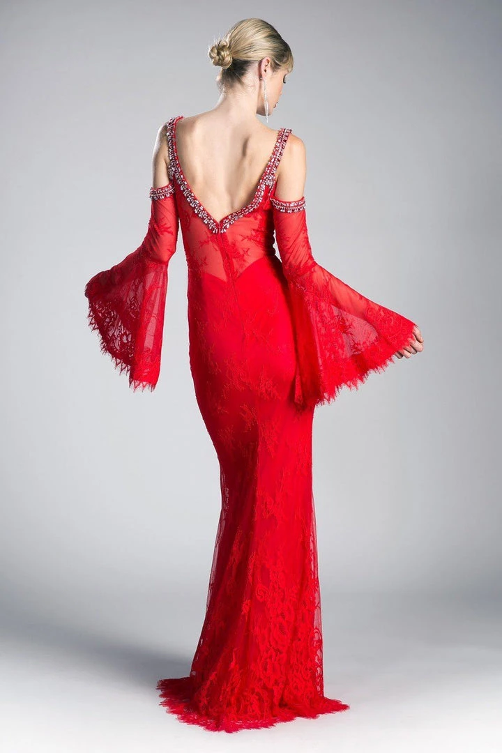 Prom Long Fitted Lace Dress With Bell Sleeves By Cinderella Divine 13112 4 Prom Long Fitted Lace Dress With Bell Sleeves By Cinderella Divine 13112