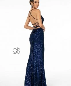 Prom Long Fitted Sequin Dress With Side Slit By Elizabeth K GL2919