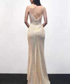 Long Fitted Sequin Dress With Slit By Cinderella Divine CH199 Prom